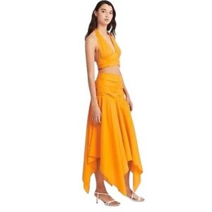 Charlie Holiday Marcey Midi Skirt Apricot Cotton Linen US 8